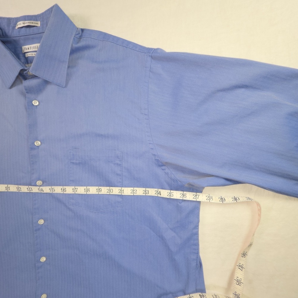 VAN HEUSEN Royal Herringbone Blue Size 2XL 18.5 36/37 Button Down Regular Fit - Picture 3 of 6